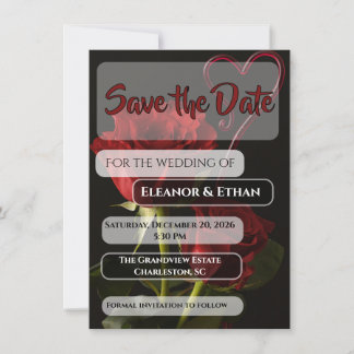 Romantic Red Roses Abstract Heart Love Wedding Inv Save The Date