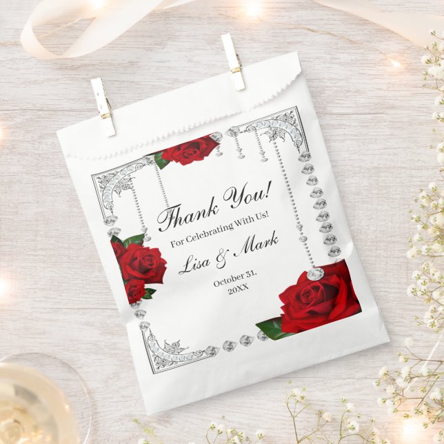 Romantic Red Roses And Diamonds Favour Bag (Clipped)