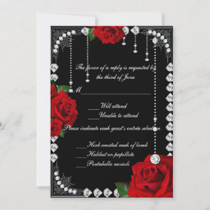 Romantic Red Roses And Diamonds Response Card