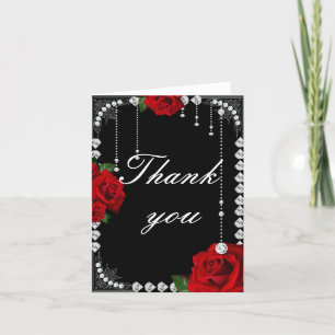Romantic Red Roses And Diamonds Thank You Card