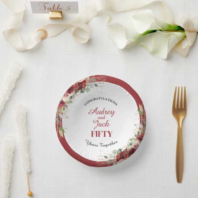Romantic Red Roses Anniversary Paper Plate (Wedding)