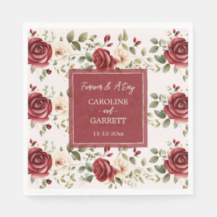 Romantic Red Roses Blush Pink Wedding  Napkin