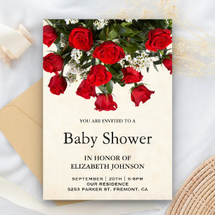 Romantic Red Roses Bouquet Baby Shower Invitation