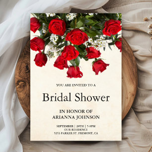 Romantic Red Roses Bouquet Bridal Shower Invitation