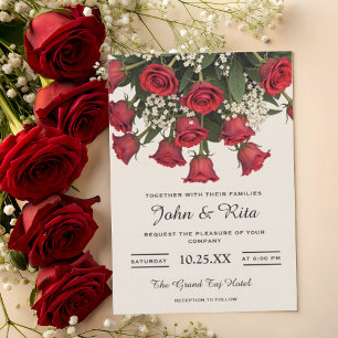 Romantic Red Roses Bouquet Details Wedding Invitation