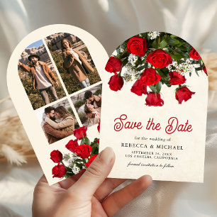 Romantic Red Roses Bouquet Photo Collage Wedding Save The Date