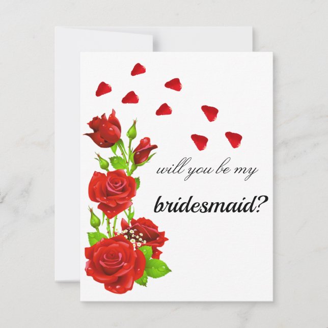 Romantic Red Roses Bridesmaid Proposal Note Card (Front)