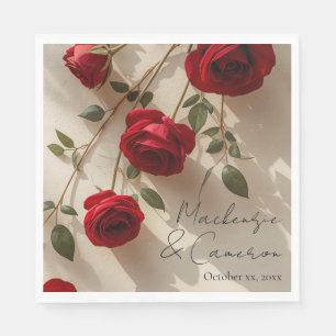 Romantic Red Roses Custom Name Napkin