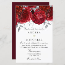 Romantic Red Roses Discount Budget Wedding Invite