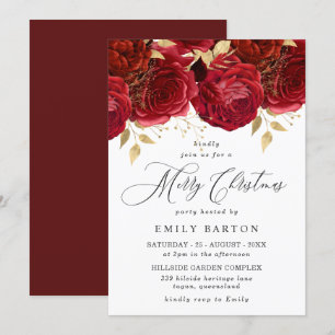 Romantic Red Roses Elegant Christmas Party Invitation
