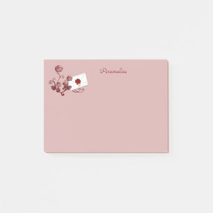 Romantic Red Roses & Envelope Seal Personalise Post-it Notes