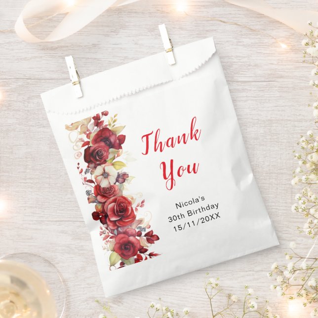 Romantic Red Roses Floral Birthday Party Favour Bag (Clipped)