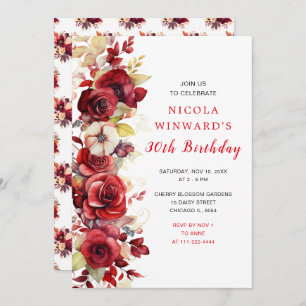 Romantic Red Roses Floral Birthday Party Invitation