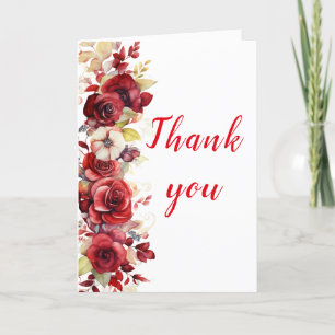 Romantic Red Roses Floral Birthday Thank You Card