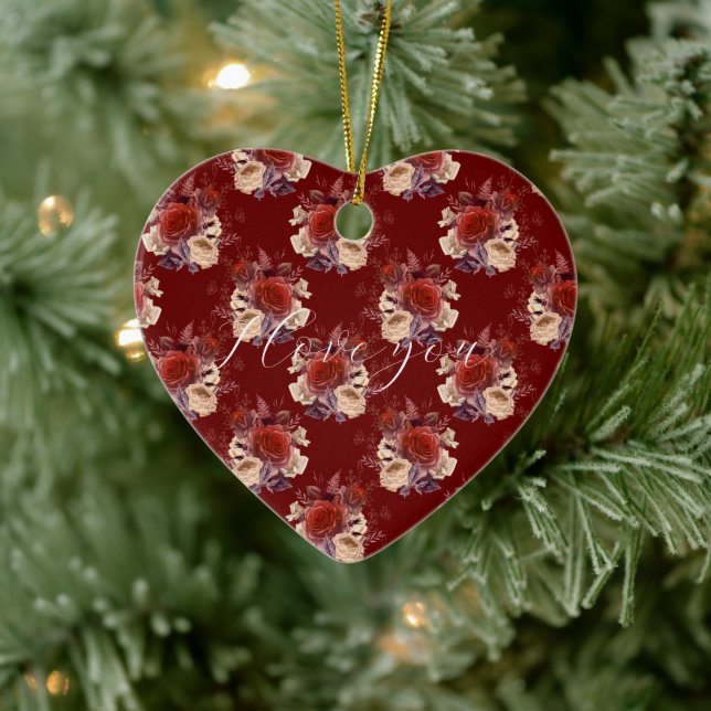 Romantic Red Roses Floral Ceramic Ornament (Tree)