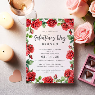 Romantic Red Roses Floral Galentine's Day Brunch Invitation