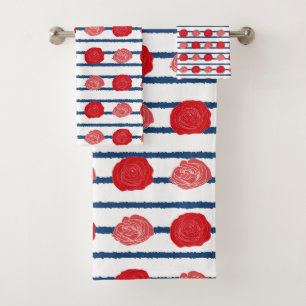 Romantic Red Roses Floral Pattern Trendy  Bath Tow Towel Set