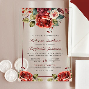 Romantic Red Roses Floral Wedding Acrylic Invitations