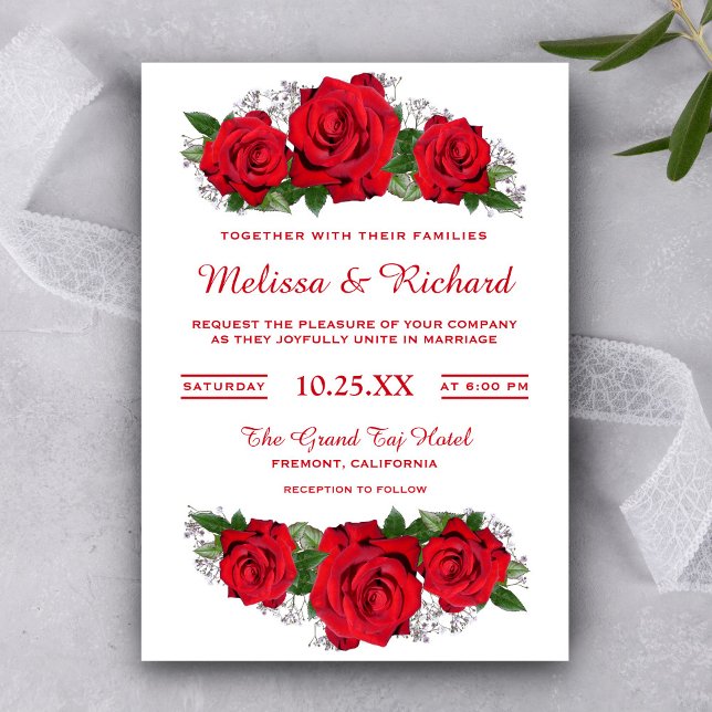 Romantic Red Roses Floral Wedding Invitation (Creator Uploaded)