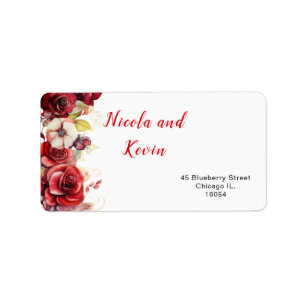 Romantic Red Roses Floral Wedding Label