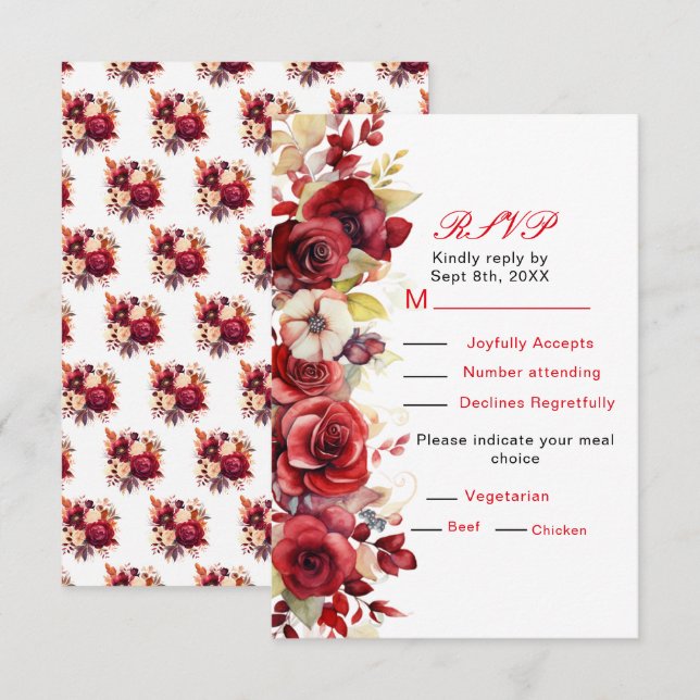 Romantic Red Roses Floral Wedding RSVP Card (Front/Back)
