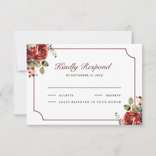 Romantic Red Roses Floral Wedding RSVP Card