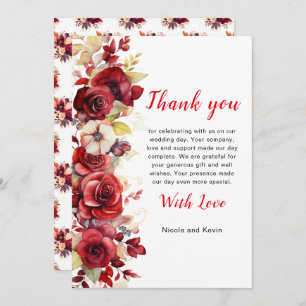 Romantic Red Roses Floral Wedding Thank You Card