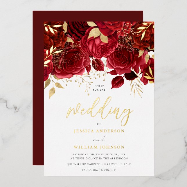 Romantic Red Roses & Gold Leaf Wedding (Front/Back)