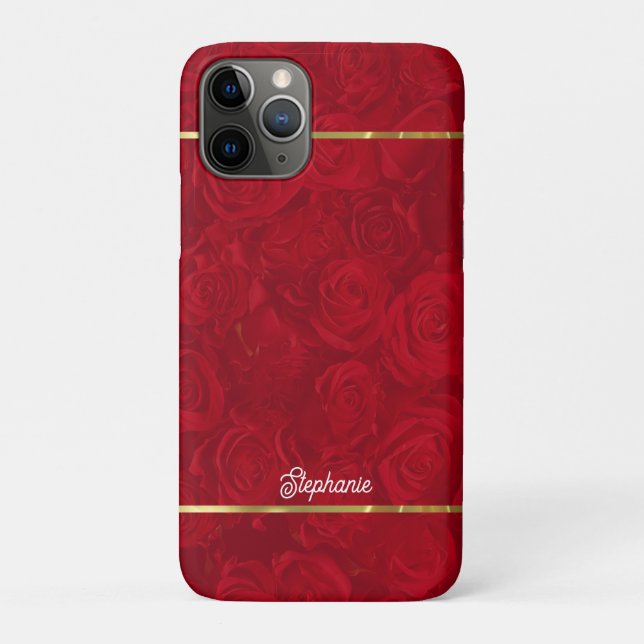 Romantic Red Roses Gold Stripes Accent Case-Mate iPhone Case (Back)