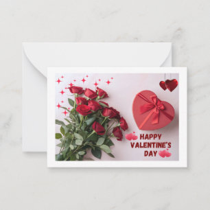 Romantic Red Roses & Heart Gift Box Valentine’s Card