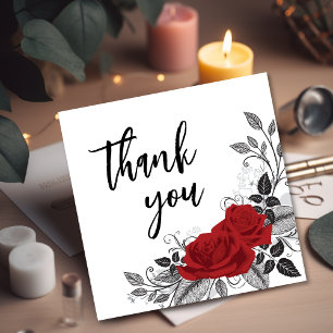 Romantic Red Roses Intertwined Flat Thank You Card