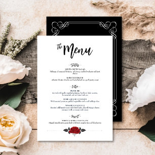 Romantic Red Roses Intertwined Wedding Flat Menu