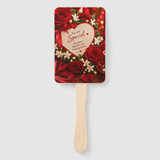 Romantic Red Roses & Jasmine You Are Special Heart Hand Fan