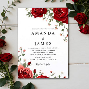 Romantic Red Roses Monogram Floral Wedding Invitation