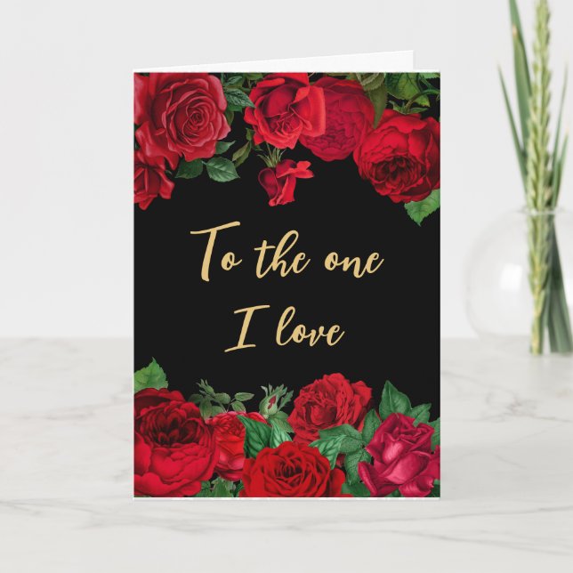 Romantic Red Roses on Black Valentine's Day Card (Front)