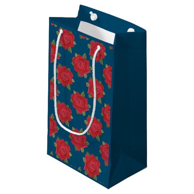 Romantic Red Roses on Blue Custom Medium Gift Bag (Front Angled)