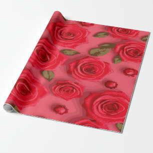 Romantic Red Roses on Soft Pink Background Wrapping Paper