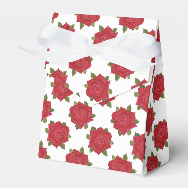 Romantic Red Roses on White Custom Tent Favour Box (Front Side)