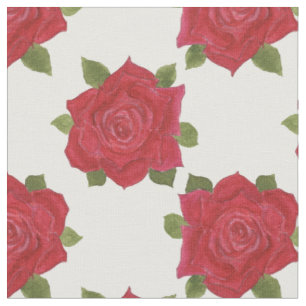Romantic Red Roses Pattern on White Custom Fabric