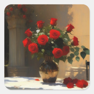 Romantic Red Roses Square Sticker