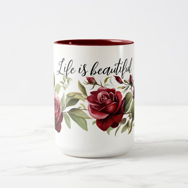 Romantic Red Roses Two-Tone Coffee Mug (Center)