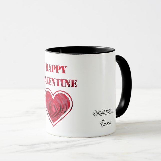 Romantic Red Roses Typography Happy Valentine Mug (Front Right)