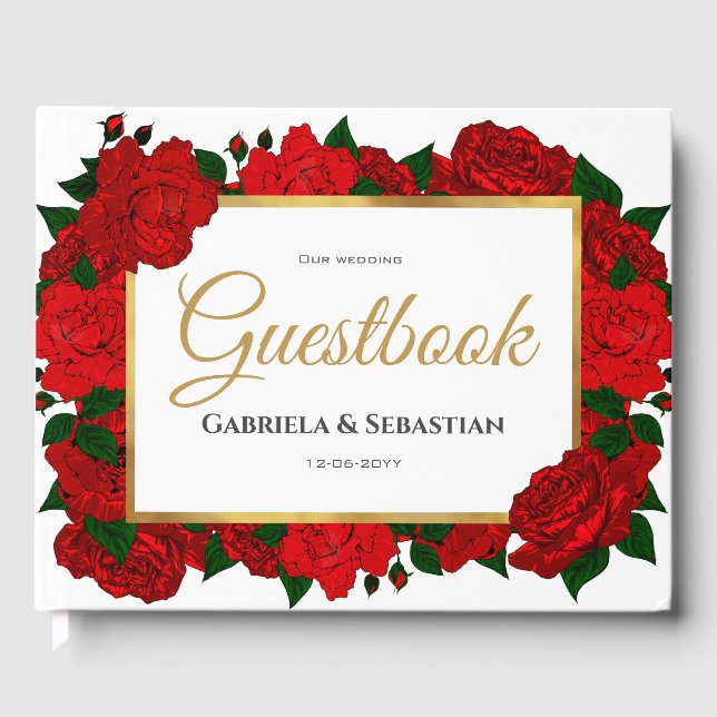 Romantic Red Roses Wedding Guest Book (Front)
