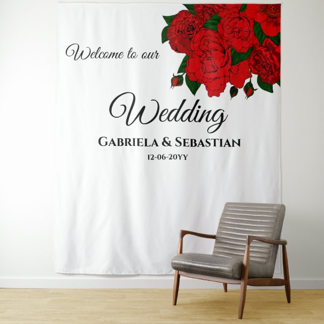 Romantic Red Roses  Wedding Wall Backdrop  Tapestry (In Situ)