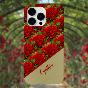 Romantic Red Roses with Gold Monogram Colour Block iPhone 12 Pro Case