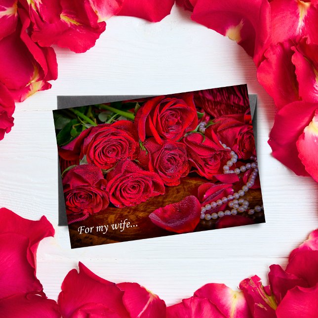 Romantic Red Roses With Pearls To My Wife Card (Creator Uploaded)