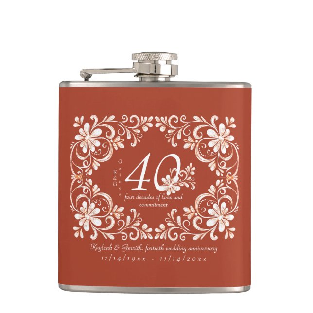 Romantic Red Rust 40 Wedding Anniversary Flask (Front)
