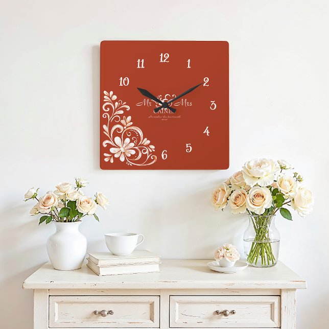 Romantic Red Rust Mr & Mrs Wedding Wall Clock (Creator Uploaded)