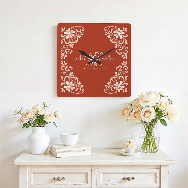 Romantic Red Rust Mr & Mrs Wedding Wall Clock (Creator Uploaded)