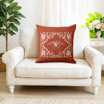 Romantic Red Rust Shabby Chic Mr Mrs Wedding  Cushion<br><div class="desc">The "Mr & Mrs" throw pillow design features a beautiful watercolor artwork of a white floral frame on a warm, earthy red background. The couple's last name and special date can be easily customised. This throw pillow makes for a heartfelt and meaningful home decor gift for newlyweds, symbolising the start...</div>